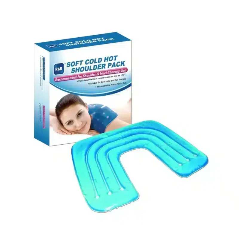 Axelkompress gelfylld för värme och kyla i blå färg med förpackning