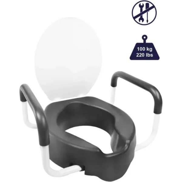 Toilet seat raiser seen from the front without cover