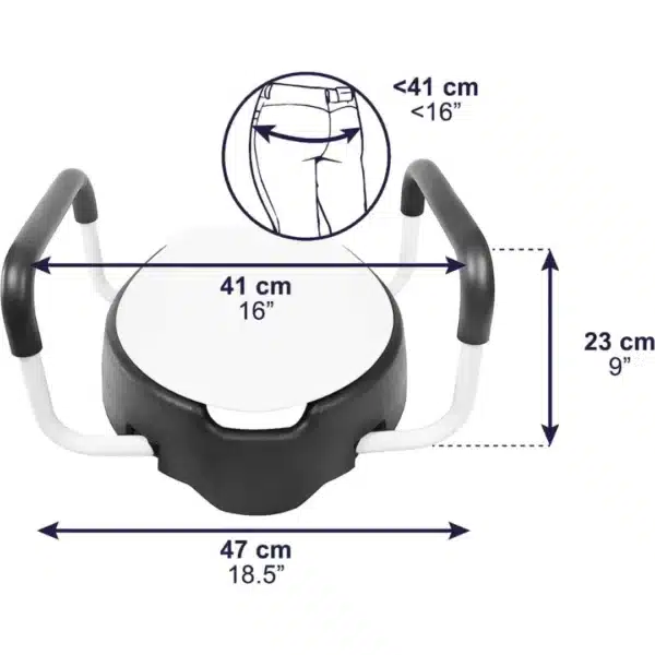 Toilet seat raiser with dimensions in cm
