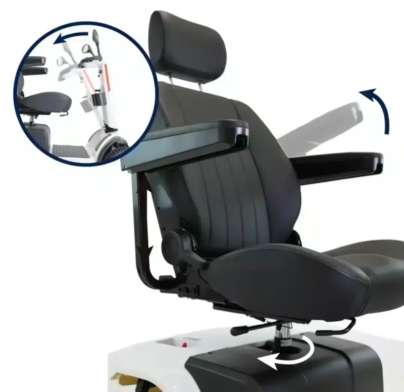 Svängbart och vadderat säte elscooter terränggående för vuxna med justerbart säte