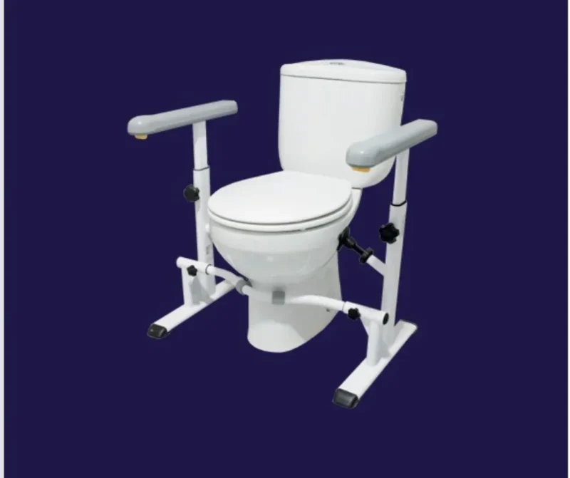 Snygg och funktionell design Stödhandtag för toalett. Toalettarmstöd monterad med mörk bakgrund