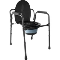 Portabel toalettstol med hink svart modell med armstöd och lock