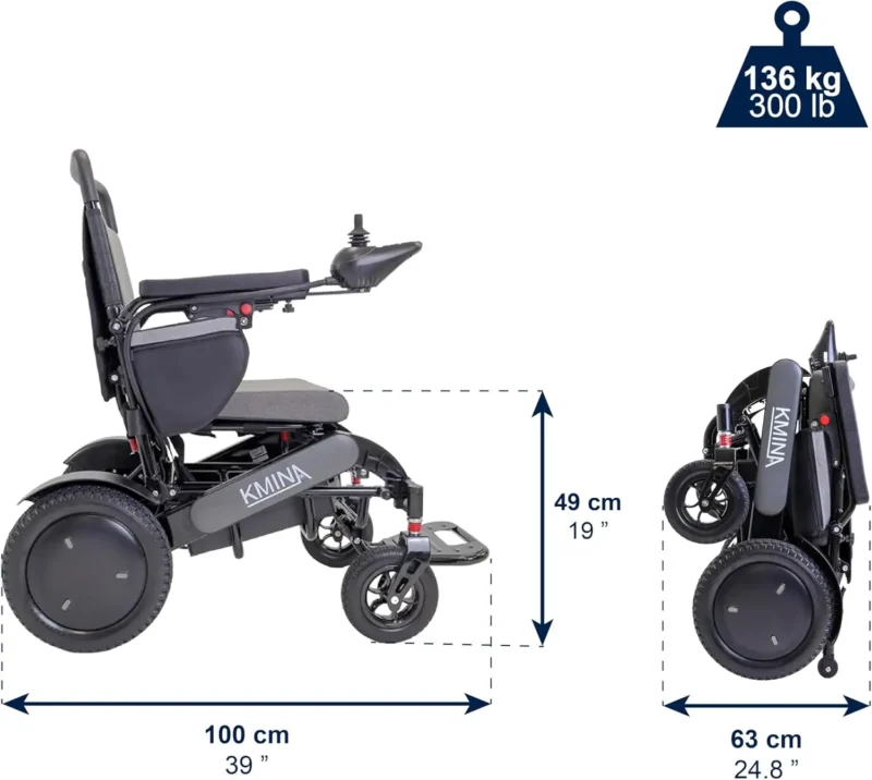 Elektrisk rullstol K10075 mått och dimensioner Elektrisk rullstol K10075 totala mått längd bredd höjd