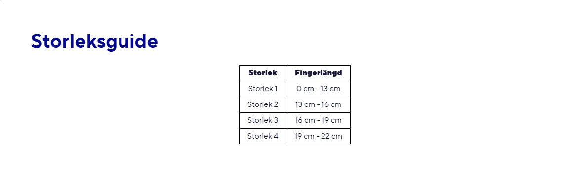 LigaFlex Finger storlek 3 storleksguide fingerlängd