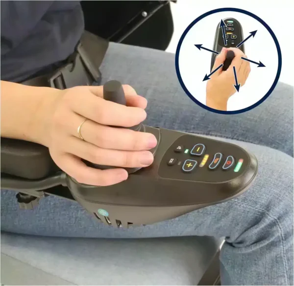 Kontrollpanel blå elektrisk rullstol Blå elektrisk rullstol joystickdetaljer