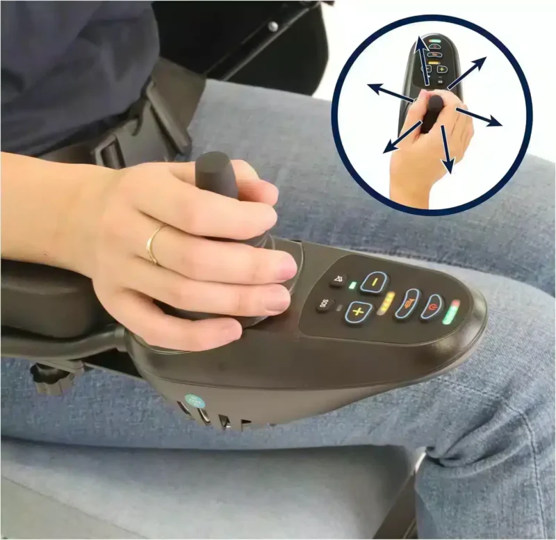 Kontrollpanel blå elektrisk rullstol Blå elektrisk rullstol joystickdetaljer