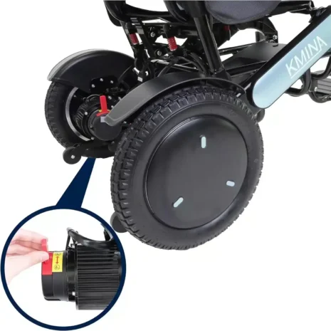 Hjul blå elektrisk rullstol Blå elektrisk rullstol hjul och bromssystem