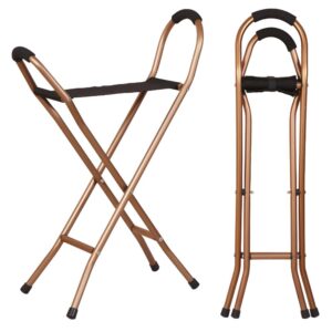 Käpp med sits Quattro i mörk brons med fyrpunktsstöd och hopfällbar konstruktion