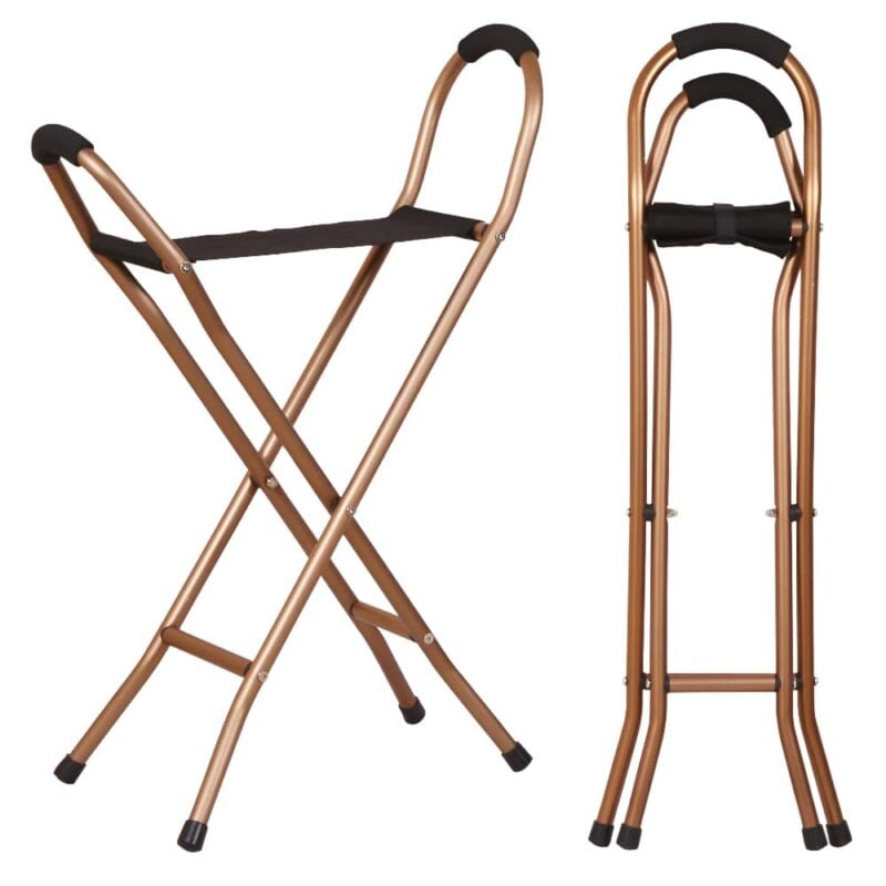 Käpp med sits Quattro i mörk brons med fyrpunktsstöd och hopfällbar konstruktion