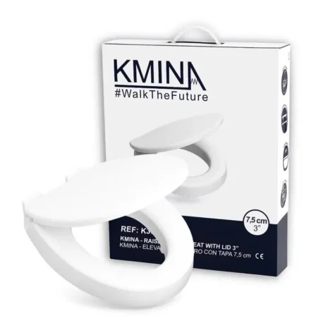 Toalettsitsförhöjare med lock vit förpackning Toalettsitsförhöjare med lock vit med produkt och originalförpackning VI HP