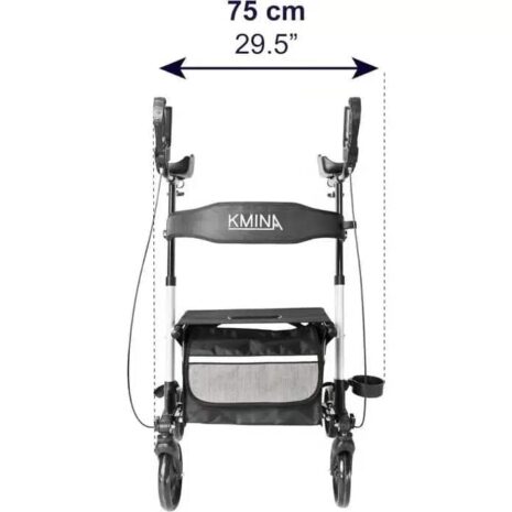 Rollator med armstöd svart med sittplats och ryggstöd visad från sidan VI HP Rullator med armstöd Rollator med armstöd svart framifrån med korg och fyrhjulskonstruktion VI HP