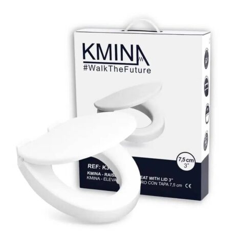 Toalettsitsförhöjare med lock vit förpackning Toalettsitsförhöjare med lock vit med produkt och originalförpackning VI HP