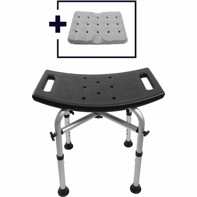Duschpall med dyna med löstagbar sits och monterad pall Duschpall med dyna med löstagbar sits och monterad pall