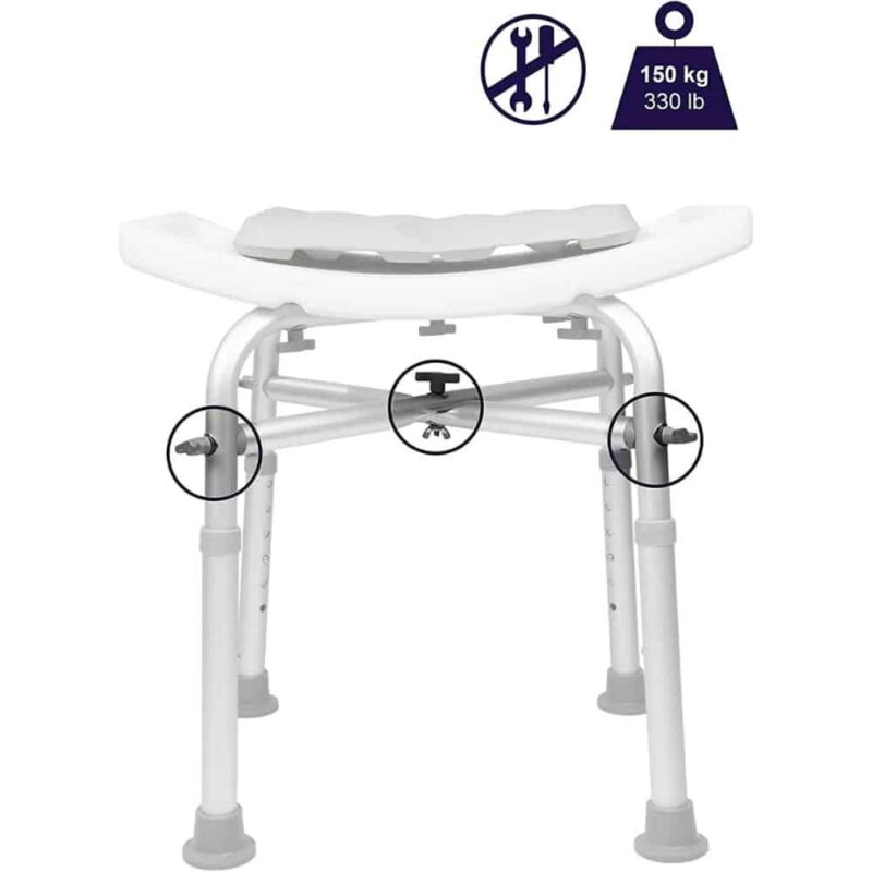 Duschpall med dyna vit med detaljerad benkonstruktion Duschpall med dyna vit med detaljerad benkonstruktion