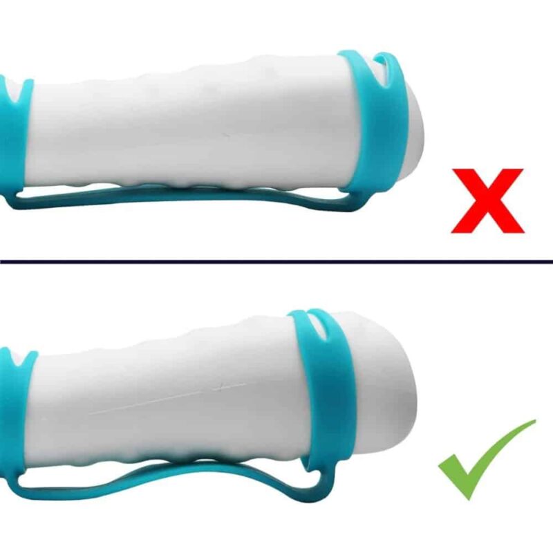 Korrekt och felaktig placering av handrem på sked Korrekt och felaktig placering av handrem på sked