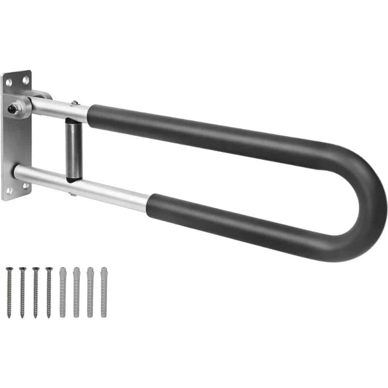 Fällbart stödhandtag. Fällbart toalettstöd med monteringsdetaljer