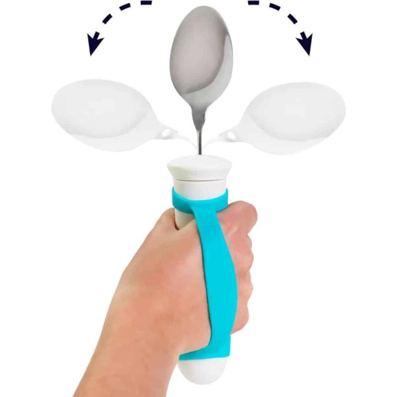 Sked med vinklingsbart huvud i flera positioner Sked med vinklingsbart huvud i flera positioner