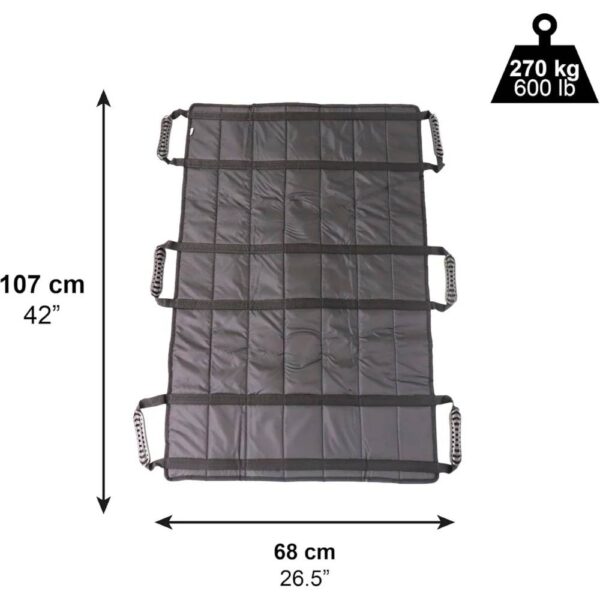 Transfereringslakan med måttangivelse 68 × 107 cm och sex handtag Transfereringslakan med måttangivelse 68 × 107 cm och sex handtag