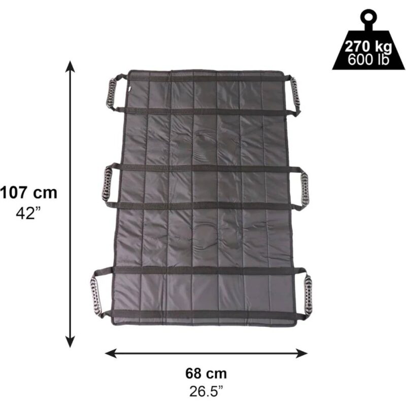 Transfereringslakan med måttangivelse 68 × 107 cm och sex handtag Transfereringslakan med måttangivelse 68 × 107 cm och sex handtag