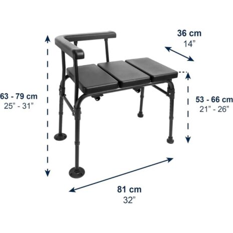 Badbräda för badkar med armstöd med mått och höjdjustering Badbräda för badkar med armstöd med mått och höjdjustering