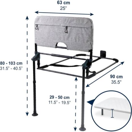 Sänggrind fällbar med ben mått och höjdjustering 80 till 103 cm Sänggrind fällbar med ben mått och höjdjustering 80 till 103 cm