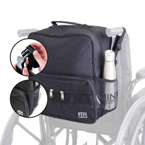 rullstolsväska detaljerad vy med dragkedja och fäste rullstolsväska detaljerad vy med dragkedja och fäste