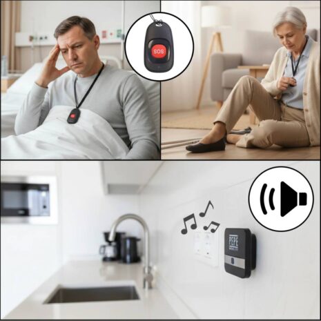 trygghetslarm system användning i hem med SOS knapp trygghetslarm system användning i hem med SOS knapp