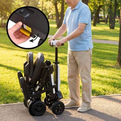 Promenadskoter vikbar med armstöd i utfällt och hopfällt läge Promenadskoter vikbar med armstöd i utfällt och hopfällt läge