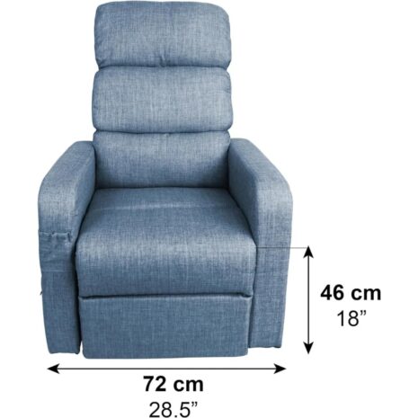 Elektrisk relaxfåtölj blå med mått 72 cm bredd och 46 cm sitthöjd Elektrisk relaxfåtölj blå med mått 72 cm bredd och 46 cm sitthöjd
